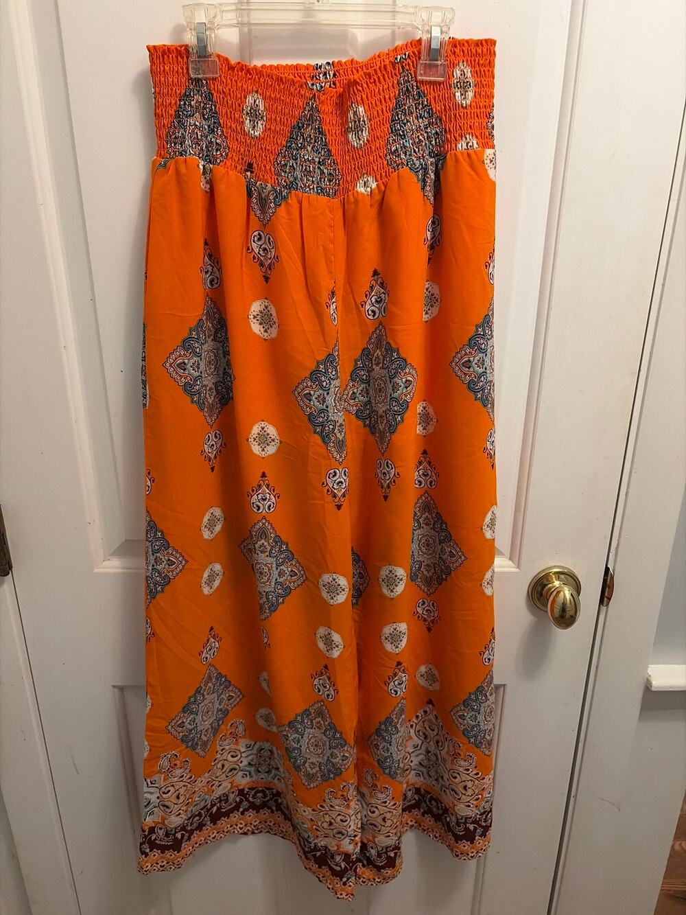 Sienna Sky NWOT Orange Boho Medallion Smocked Wide Leg Pants Jumpsuit Size L